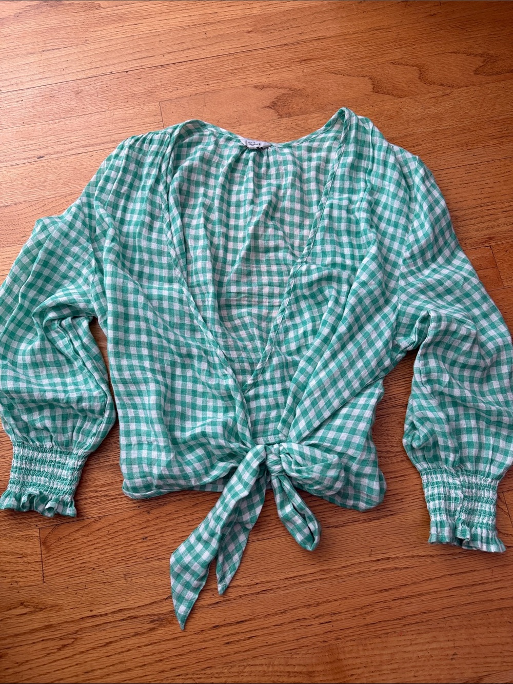 Rails ‘Raquel’ Linen blend Green Gingham Tie-Front Blouse